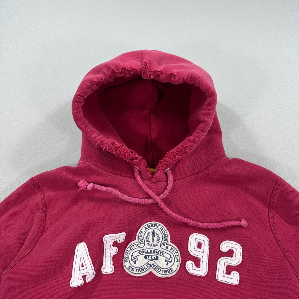90s Abercrombie & Fitch Hoodie Men's Large Red AF 92 Streetwear Vintage Thrashed - Picture 6 of 10